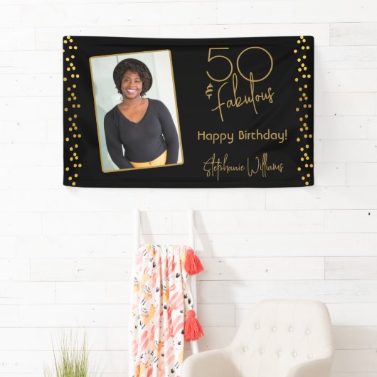 フィフティ&ファブラス金ゴールド写真テンプレート誕生日バン 横断幕 (インサイチュ)