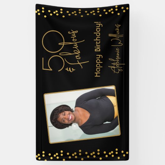 フィフティ&ファブラス金ゴールド写真テンプレート誕生日バン 横断幕 (縦)