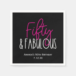 フィフティ&ファブラス50誕生日wカスタム文字ブラック スタンダードカクテルナプキン