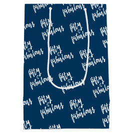 フィフティ&ファブラス – おもしろいネイビーブルー50誕生日 ミディアムペーパーバッグ