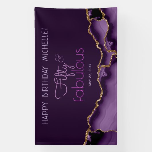 フィフティ&ファブルパープル金ゴールド50誕生日 横断幕 (縦)