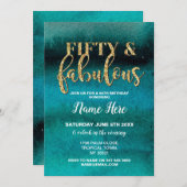 フィフティ&素晴らしいバースデーパーティーティール(緑がかった色)50th招待状 招待状 (正面/裏面)