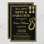 フィフティ&素晴らしいブラック金ゴールド誕生日パーティー 招待状 (正面/裏面)