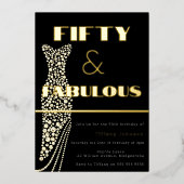 フィフティ&素晴らしいヴィンテージドレス金ゴールド50th誕生日 箔招待状 (正面)