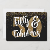 フィフティ&素晴らしい金ゴールドフェイクグリッター誕生日パーティー 招待状 (裏面)