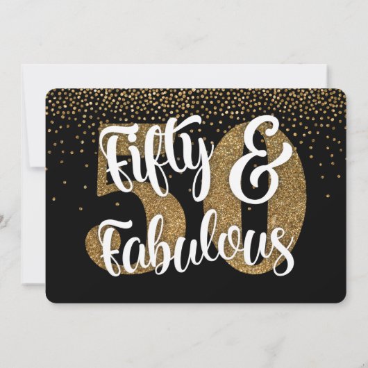フィフティ&素晴らしい金ゴールドフェイクグリッター誕生日パーティー 招待状 (裏面)