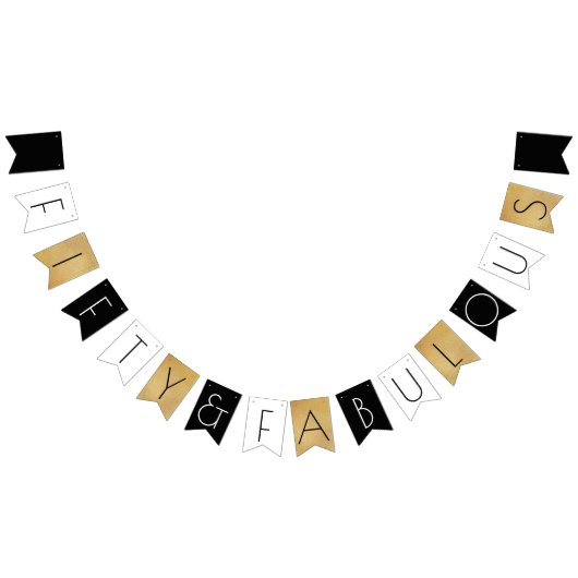 フィフティ&素晴らしい金ゴールド50th誕生日パーティー バンティングフラッグ (全)