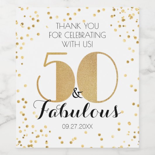 フィフティ&素晴らしい金ゴールド50th誕生日パーティー ワインラベル (シングルラベル)