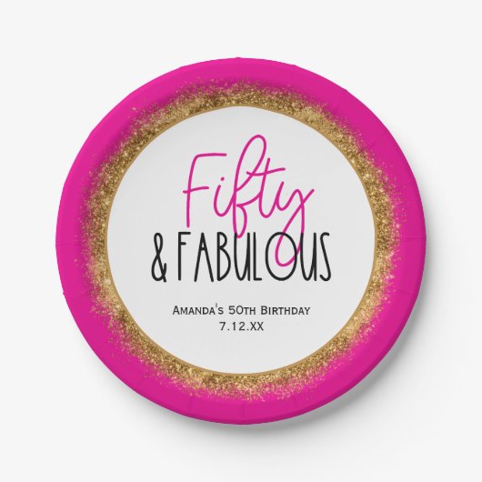 フィフティ&素晴らしい50番目の誕生日とカスタム文字 ペーパープレート (正面)