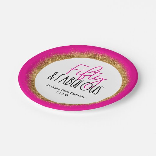 フィフティ&素晴らしい50番目の誕生日とカスタム文字 ペーパープレート (アングル)