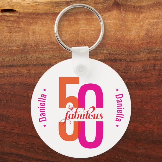 フィフティ&素晴らしい50番目の誕生日カラフル名 キーホルダー (正面)