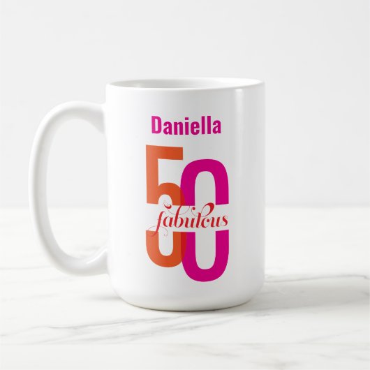フィフティ&素晴らしい50番目の誕生日カラフル名 コーヒーマグカップ (左)