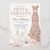 フィフティ&素晴らしい50thバースデーパーティーバラ金ゴールド 箔招待状 (正面)