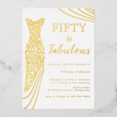フィフティ&素晴らしい！ゴールドフォイルドレス50誕生日 箔招待状 (正面)