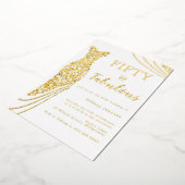 フィフティ&素晴らしい！ゴールドフォイルドレス50誕生日 箔招待状 (回転した状態)