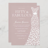 フィフティ&素晴らしい!ダスティピンク&ホワイト50誕生日 招待状 (正面/裏面)