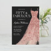 フィフティ&素晴らしい！バラ金ゴールドドレス50誕生日 招待状 (スタンド正面)