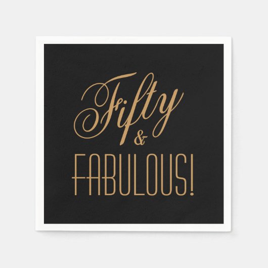 フィフティ&素晴らしい！ブラック&アステカ金ゴールド50誕生日 スタンダードカクテルナプキン (正面)