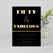フィフティ&素晴らしい!レトロブラック&金ゴールド50誕生日 箔招待状 (立ち正面)
