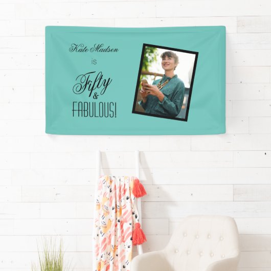 フィフティ&素晴らしい！誕生日ティール（緑がかった色）とブラックフォト 横断幕 (インサイチュ)