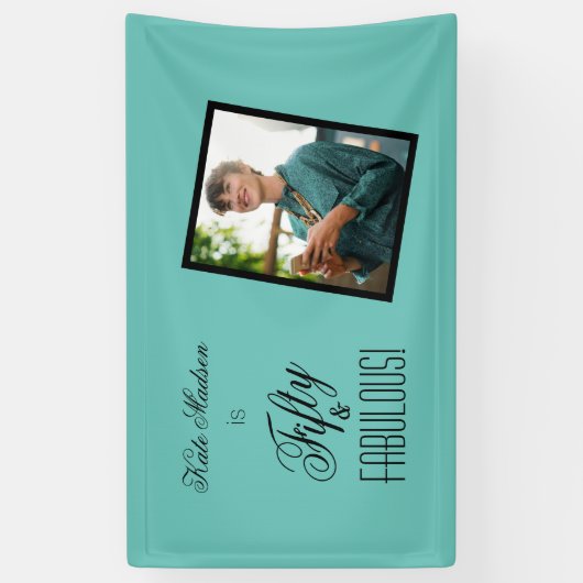 フィフティ&素晴らしい！誕生日ティール（緑がかった色）とブラックフォト 横断幕 (縦)