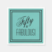 フィフティ&素晴らしい！誕生日ティール（緑がかった色）&ブラック縁ど スタンダードカクテルナプキン (正面)