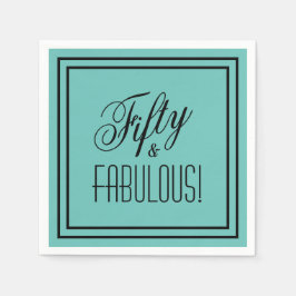 フィフティ&素晴らしい！誕生日ティール（緑がかった色）&ブラック縁ど スタンダードカクテルナプキン