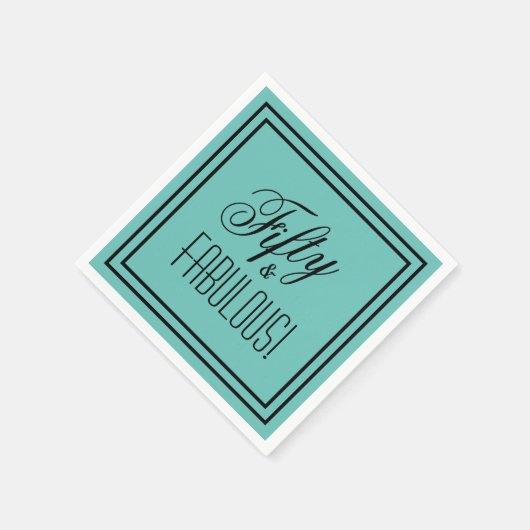 フィフティ&素晴らしい！誕生日ティール（緑がかった色）&ブラック縁ど スタンダードカクテルナプキン (角)