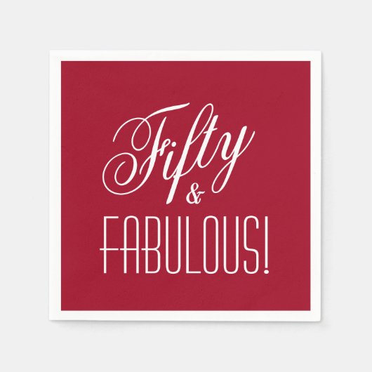 フィフティ&素晴らしい!赤と白50番目の誕生日紙 スタンダードカクテルナプキン (正面)