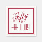 フィフティ&素晴らしい！赤50縁ど番誕生日紙 スタンダードカクテルナプキン (正面)