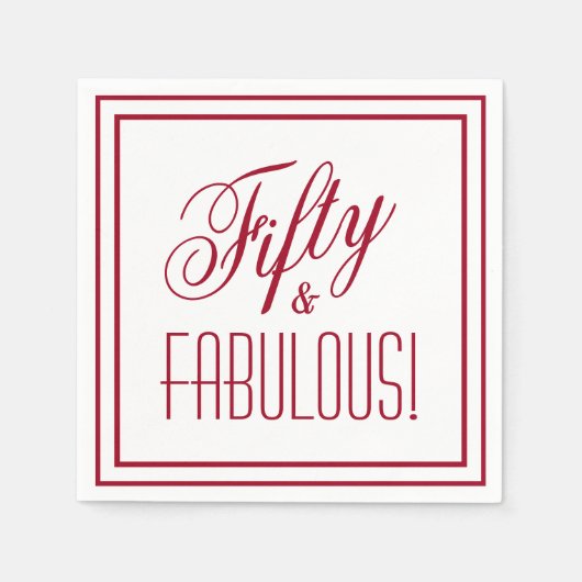 フィフティ&素晴らしい！赤50縁ど番誕生日紙 スタンダードカクテルナプキン (正面)