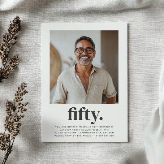 フィフティ・50周年・スクエア・フォト・バースデー 招待状