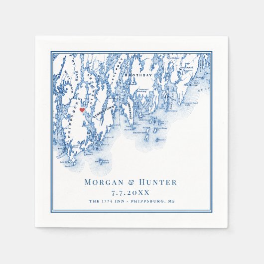 フィプスバーグメインのマップ海軍エレガントな結婚式 スタンダードカクテルナプキン (正面)
