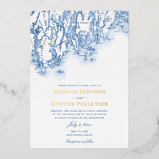 フィプスブルク結婚メインエレガント金ゴールド 箔招待状 (正面)