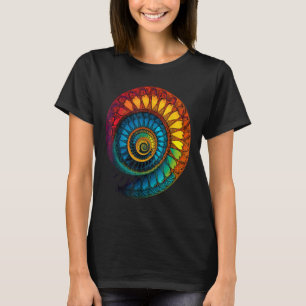 フィボナッカラフルチらせんサイケデリック色背景 Tシャツ