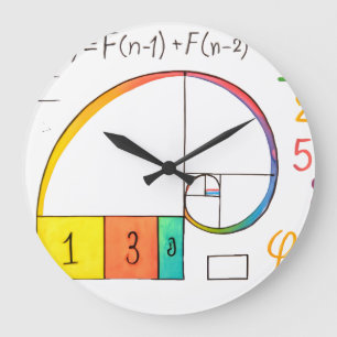 フィボナッチスパイラル&ゴールデンレシオ数学の壁時計 ラージ壁時計