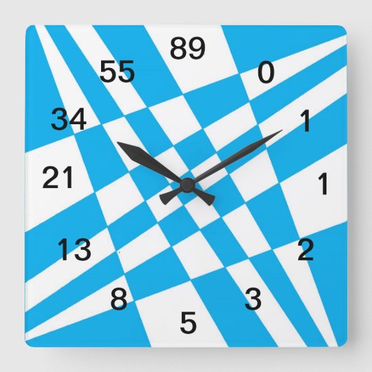 フィボナッチ時計(数字あり) スクエア壁時計 (正面)