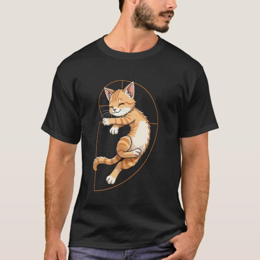 フィボナッチ螺旋ネコリラックス数学 Tシャツ (正面)