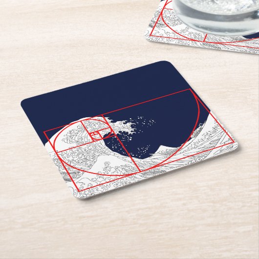 フィボナッチ配列と素晴らし波 スクエアペーパーコースター (アングル)