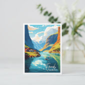 フィヨルドノルウェーヴィンテージ旅行イラストレーション ポストカード (スタンド正面)