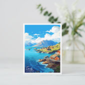 フィヨルドノルウェーヴィンテージ旅行イラストレーション ポストカード (スタンド正面)