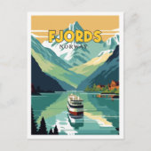 フィヨルドノルウェーヴィンテージ旅行イラストレーション ポストカード (正面)
