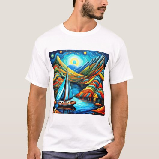 フィヨルド13にボート Tシャツ (正面)