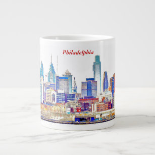 フィラデルヒィアのスカイライン色のスケッチのジャンボマグ ジャンボコーヒーマグカップ