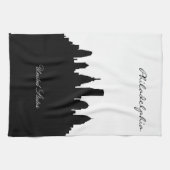 フィラデルヒィアの白黒スカイライン キッチンタオル (横)