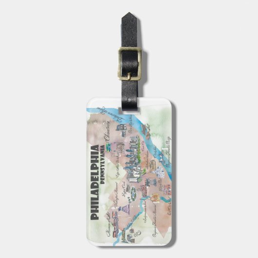 フィラデルヒィアペンシルバニアのレトロのヴィンテージの芸術の地図 ラゲッジタグ (正面縦)