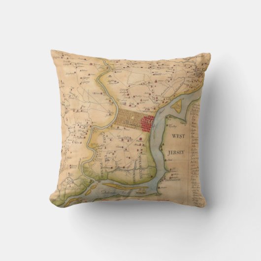 フィラデルヒィアペンシルバニア(1750年)のヴィンテージの地図 クッション (正面)