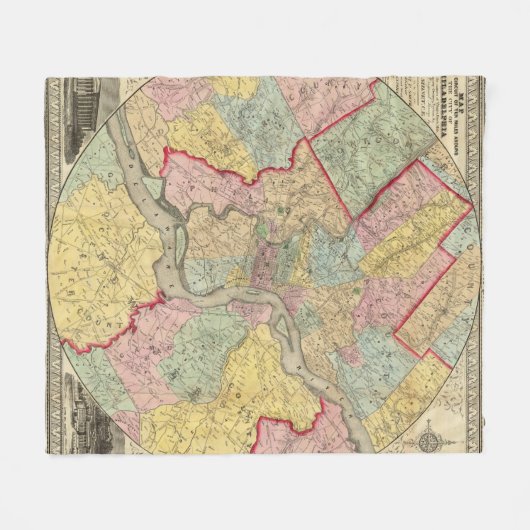 フィラデルヒィア市のまわりの地図 フリースブランケット (正面(横))