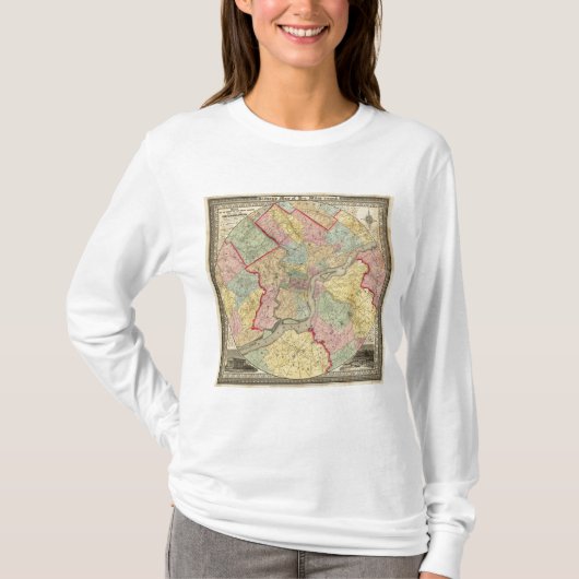 フィラデルヒィア市のまわりの地図 Tシャツ (正面)