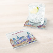 フィラデルヒィア色のスケッチガラスのコースター ガラスコースター (アングル)